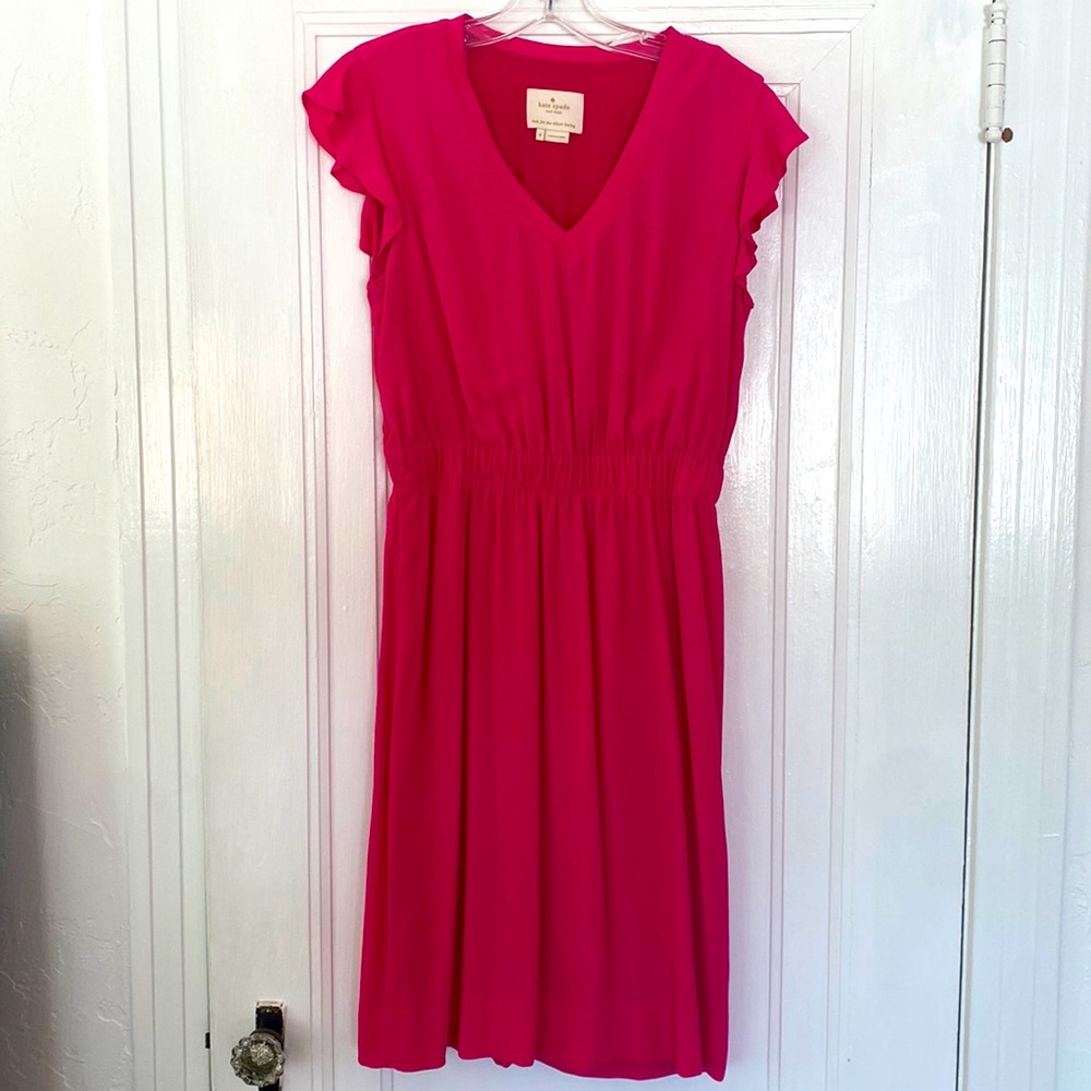 Kate Spade Fushia Colored Flutter Sleeve Dress, Size 8
